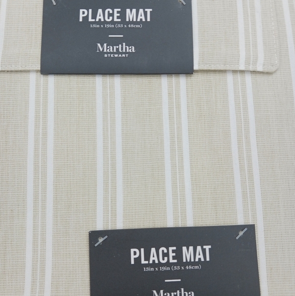 MARTHA Stewart Cotton Place Mats Set of Two Coastal Striped Beige Home Decor - Picture 2 of 6